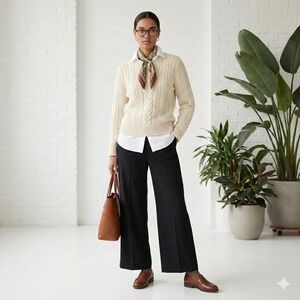 Open Edit Nordstrom Black Wide Leg Cropped Pants Palazzo Elastic Waist Size‎ 8